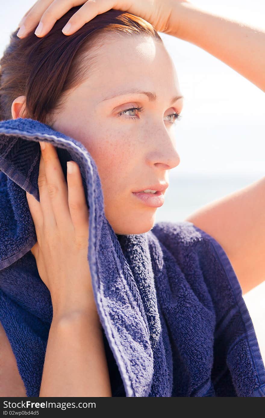 Healthy lifestyle woman while fitness on the beach. Healthy lifestyle woman while fitness on the beach