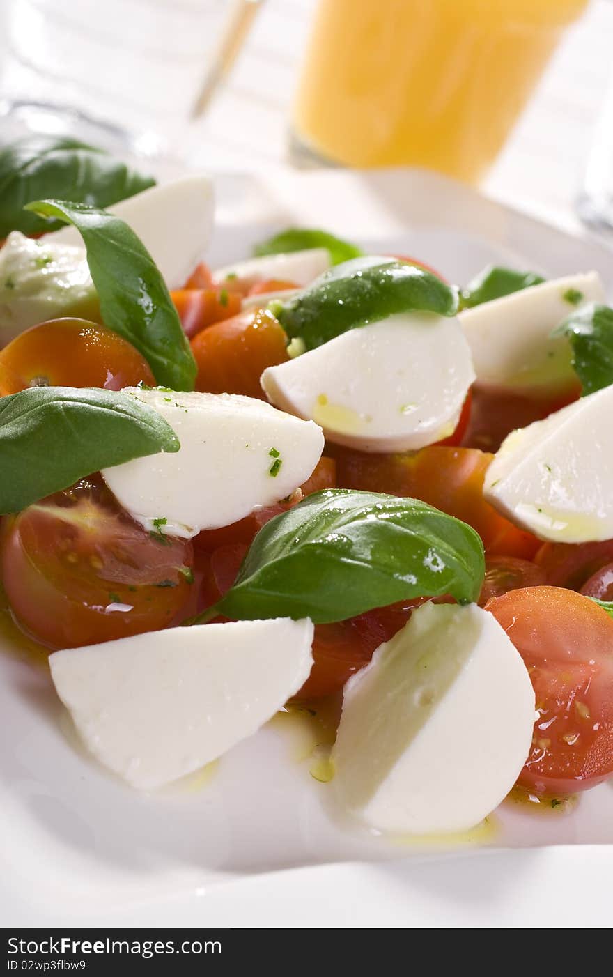 Tomato mozzarella and fresh basil. Tomato mozzarella and fresh basil