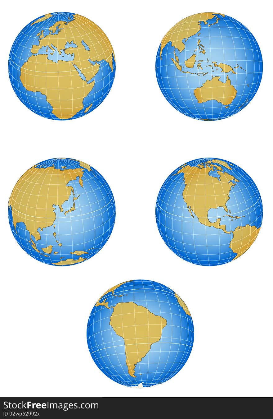 Vector Globe Europe, Australia North America South America Asia