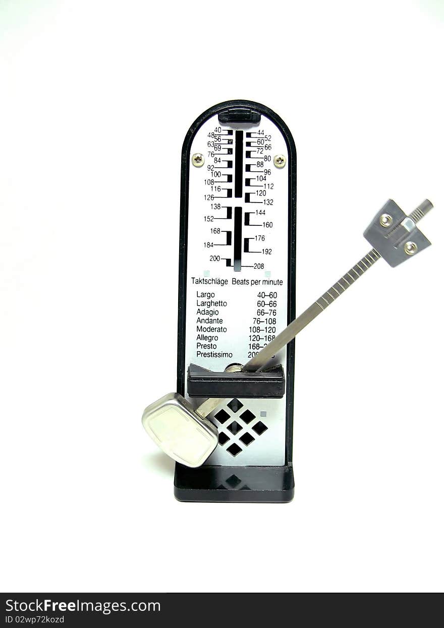 A still metronome on white background.