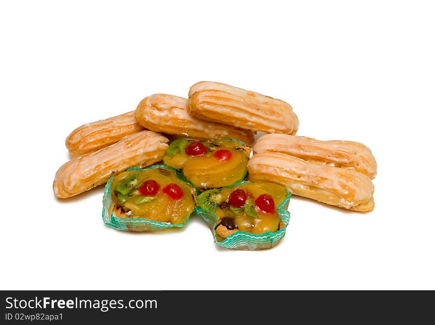 French pastries on white background