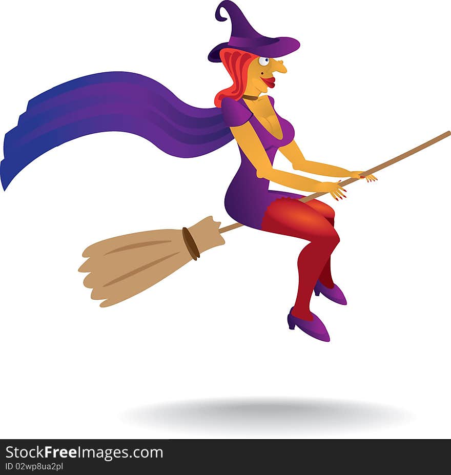 witch with witch hat and broom - illustration. witch with witch hat and broom - illustration