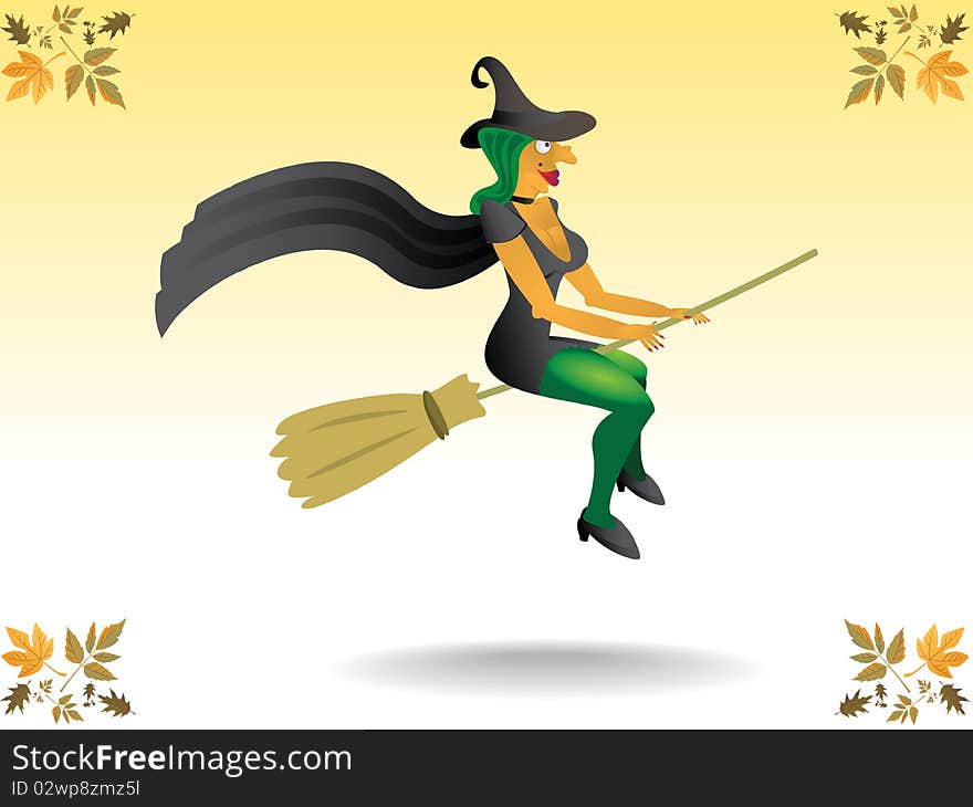 witch with witch hat and broom - illustration. witch with witch hat and broom - illustration