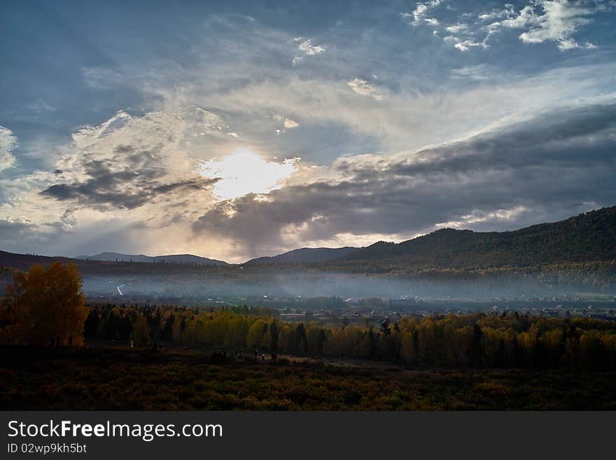 Hemu sunrise in xinjiang china