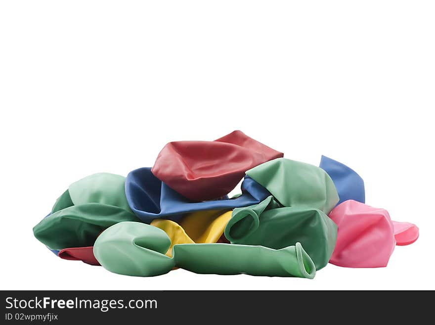 Inflatable balls of different colour from latex on a white background.