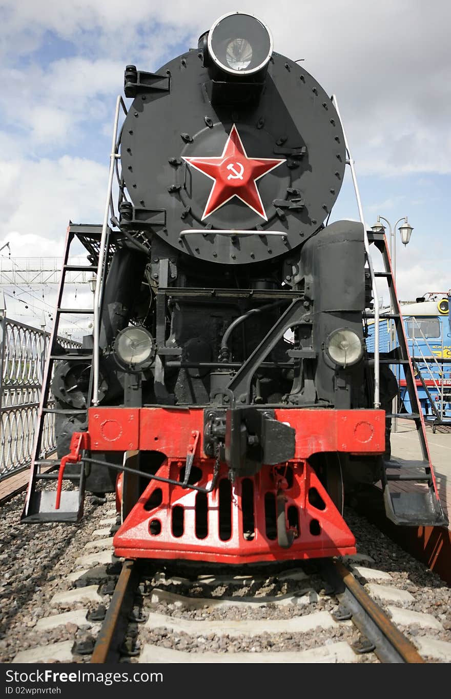 Russian steam locomotive on the railway. Russian steam locomotive on the railway