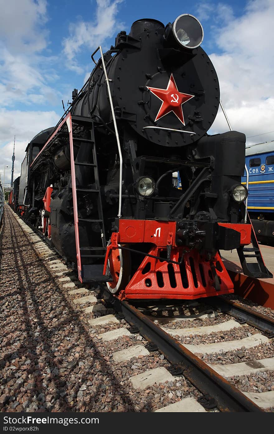 Russian steam locomotive on the railway. Russian steam locomotive on the railway