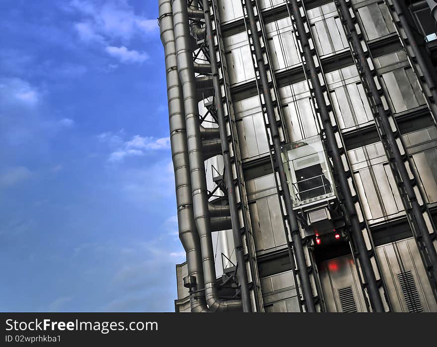 Close up shot of The Lloyd's Building (also known as The Inside-Out Building) with copy space. Close up shot of The Lloyd's Building (also known as The Inside-Out Building) with copy space.