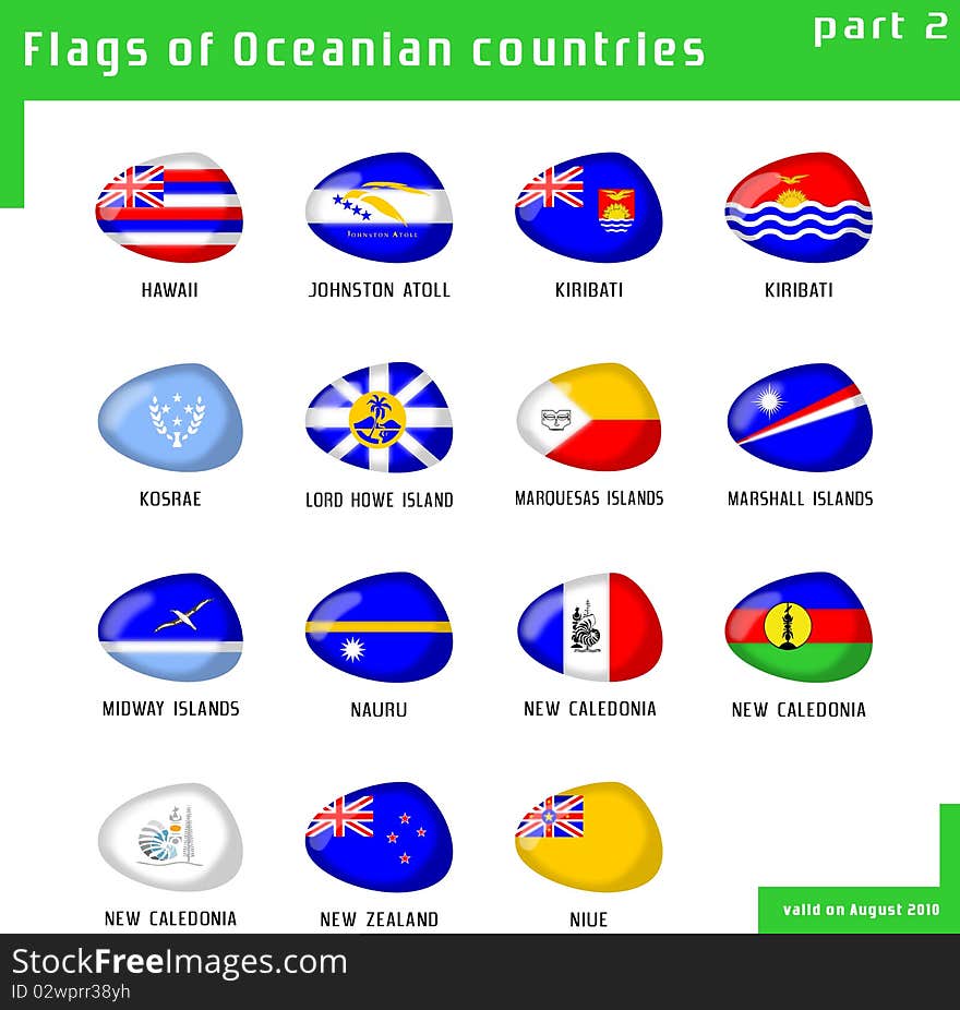 Set of Oceania flags with shape like stones. Set of Oceania flags with shape like stones