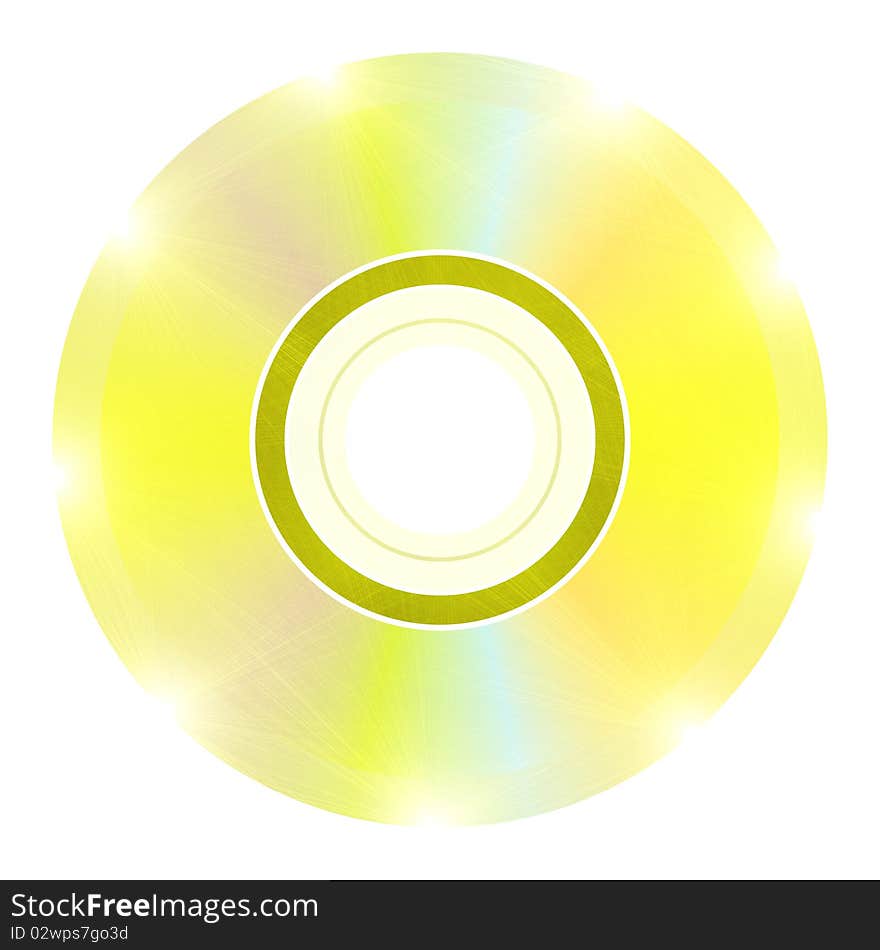 The isolated illustration of a musical, computer disk with a bright, gold luminescence