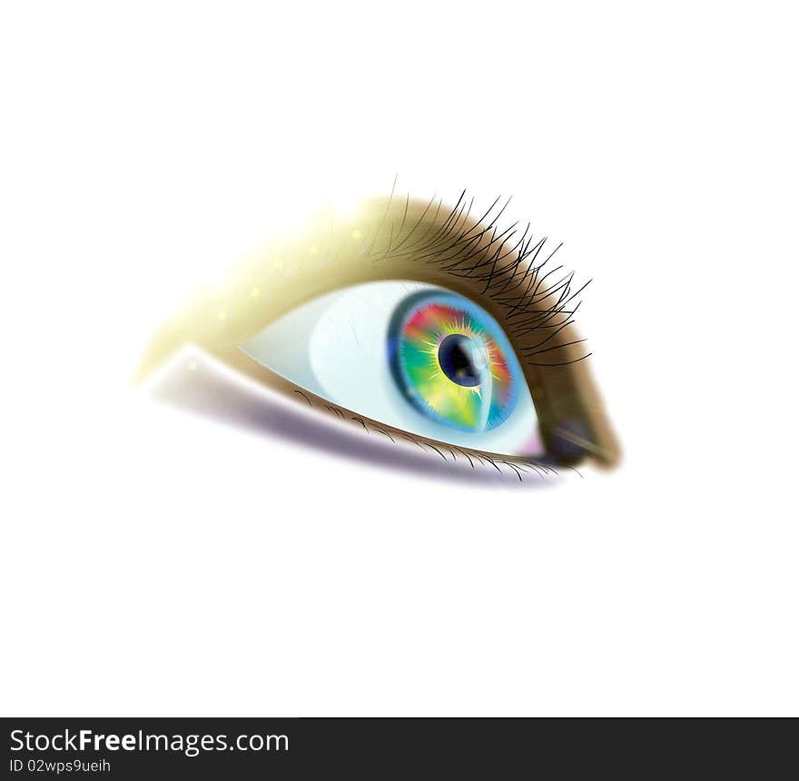 Iridescent human eye with a gold luminescence