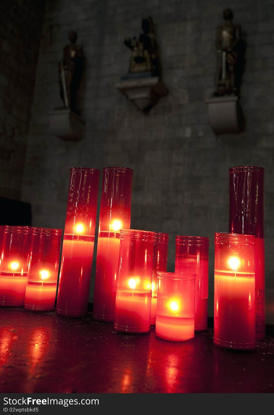 Red Candles in Santa Maria del Mar, Barcelona.