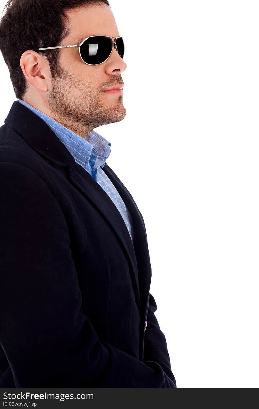 Side view of male posing on an isolated white background. Side view of male posing on an isolated white background