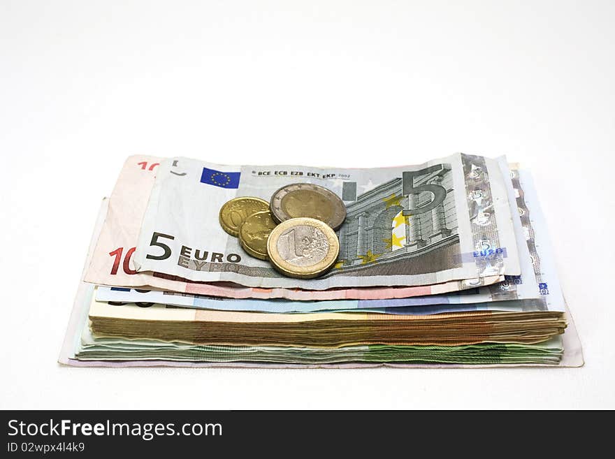 Euro Money bundle with notes and bucks. Euro Money bundle with notes and bucks