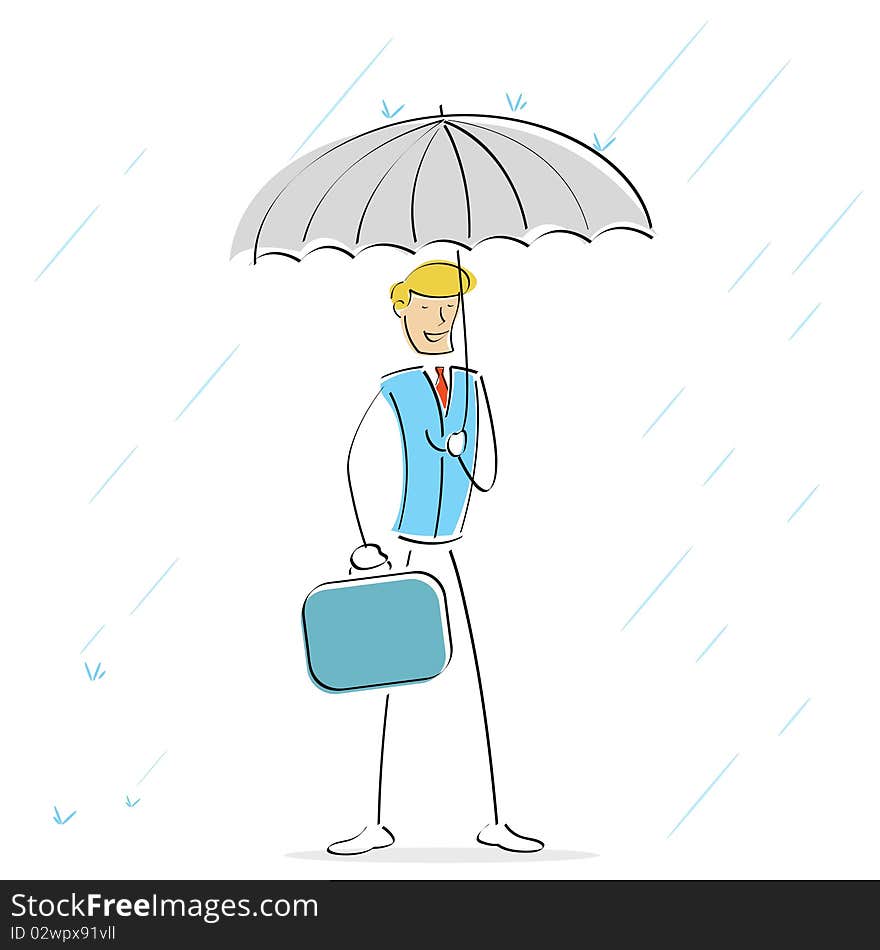 Illustration of man standing in rainy season holding umbrella. Illustration of man standing in rainy season holding umbrella