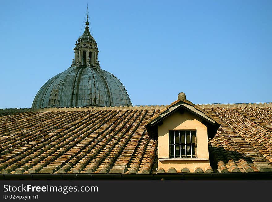 This is a very unique view from the roof of Saint Peter's Basilica in Vatican.