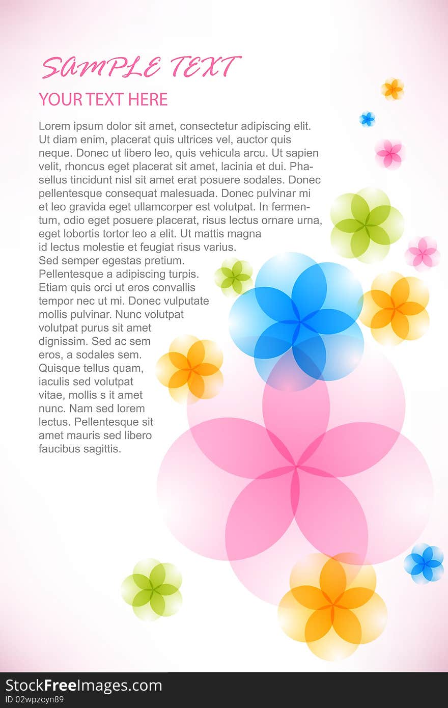 Illustration of background with flowers and sample text. Illustration of background with flowers and sample text