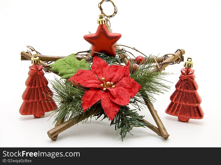 Christmas star of wood with Christian tree jewelry