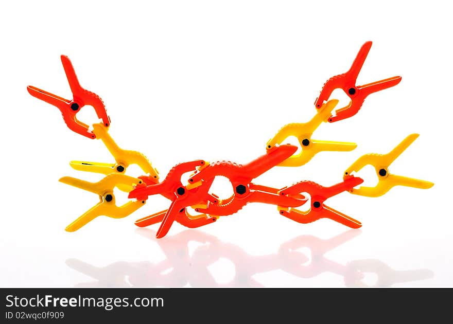 Colorful clamps isolated on a white background