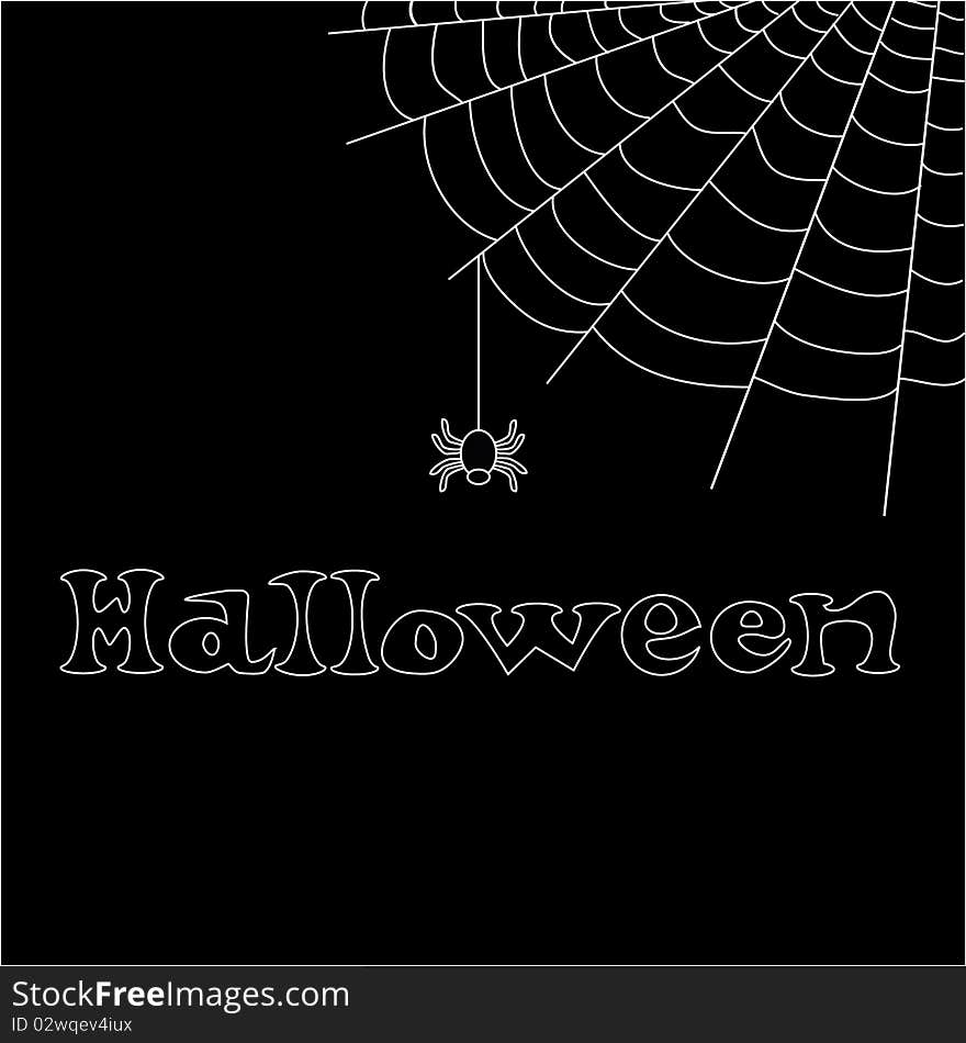 Halloween  text with net and spider on black