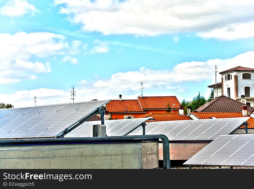 The power of the sun on the solar panels for life. The power of the sun on the solar panels for life