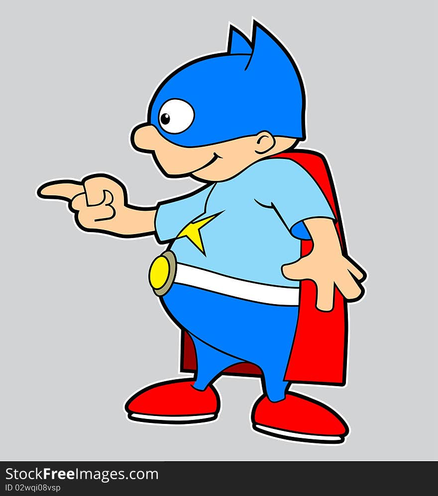 Young superhero. Funny cartoon and character.