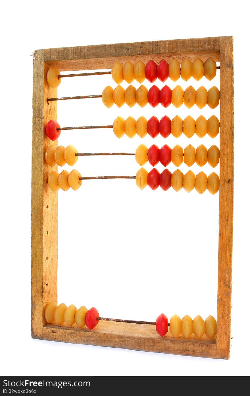 Old wooden abacus, on a white background