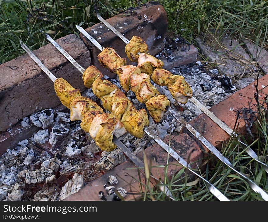 Shish kebab photo on the nature. Shish kebab photo on the nature