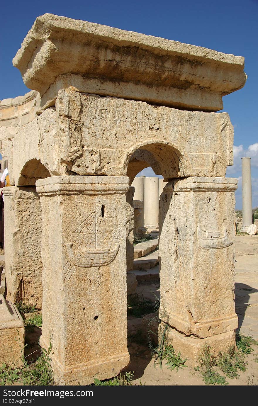 Roman ruins in Leptis Magna in Libya, in Africa. Roman ruins in Leptis Magna in Libya, in Africa