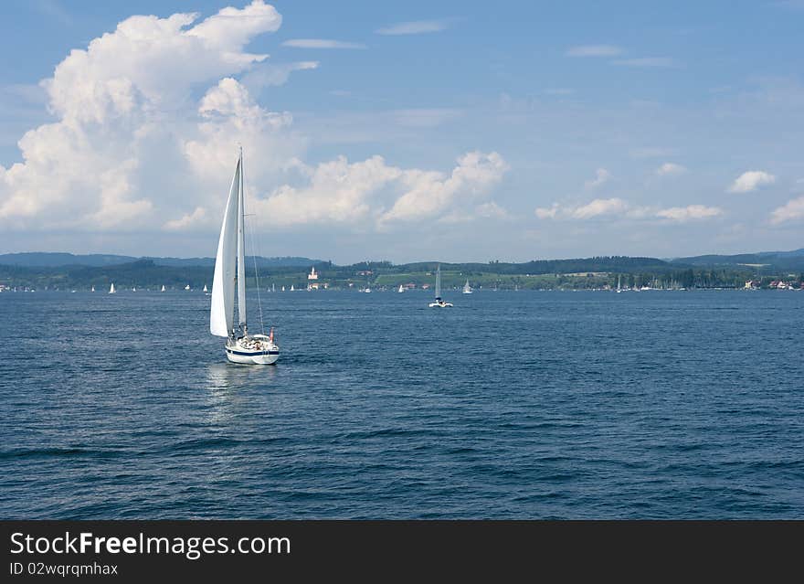 Scenic view of yacht sailing on the Lake Constance