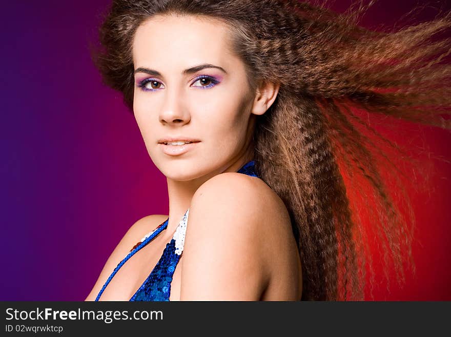 American woman in colored background