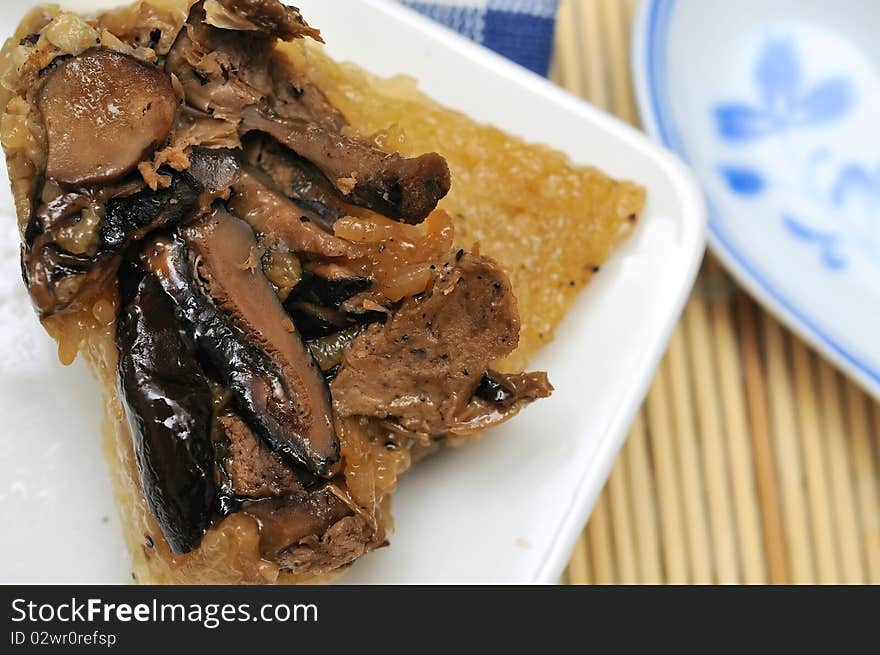 Cut dumpling showing meat fillings and texture. Cut dumpling showing meat fillings and texture.