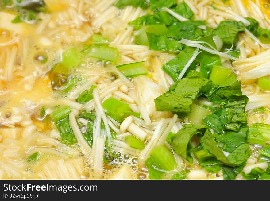 Closeup shot of freshly cut mixed vegetables as soup ingredients commonly found in many Chinese cuisine. Closeup shot of freshly cut mixed vegetables as soup ingredients commonly found in many Chinese cuisine.