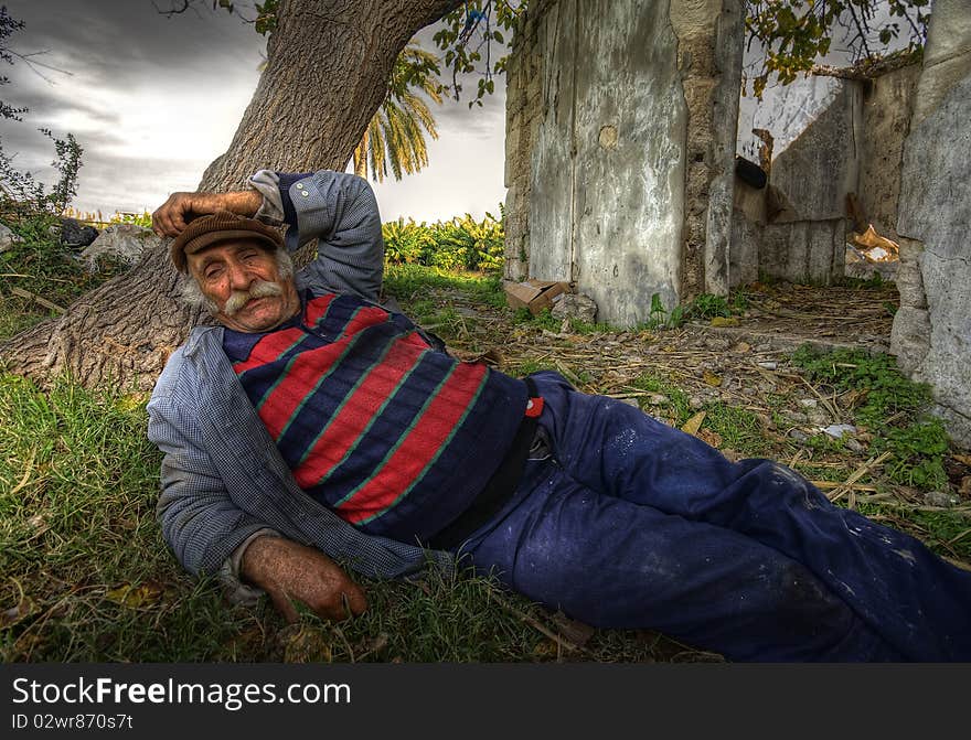 Old man / worker in an amazing mood coming back from work. Old man / worker in an amazing mood coming back from work