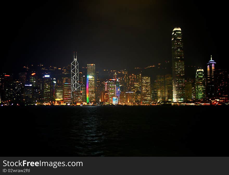 Hong Kong skyline by night. Hong Kong skyline by night