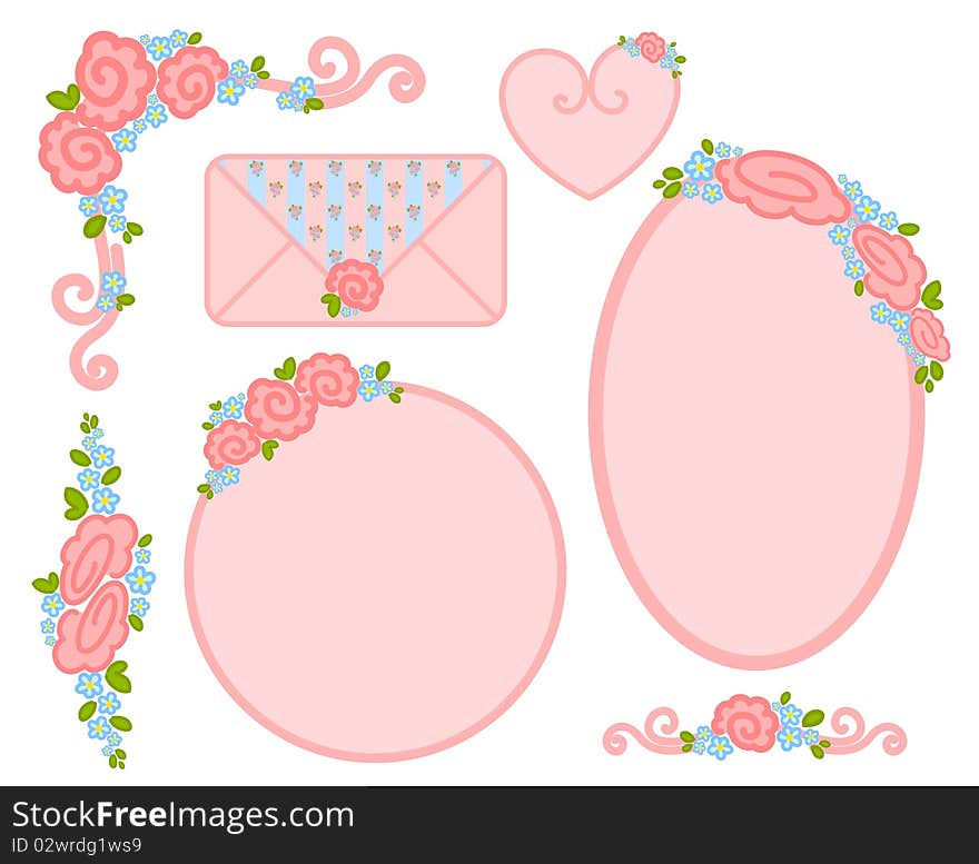 Valentine`s day frame with flowers for design on a white background