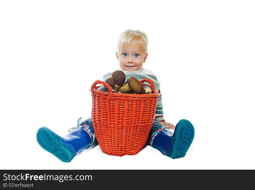 Boy With A Basket Of Mushrooms