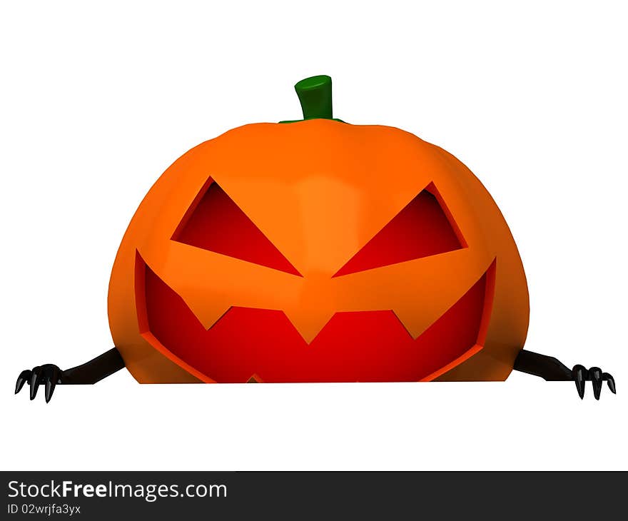 Halloween Pumpkin Behind A Blank Board