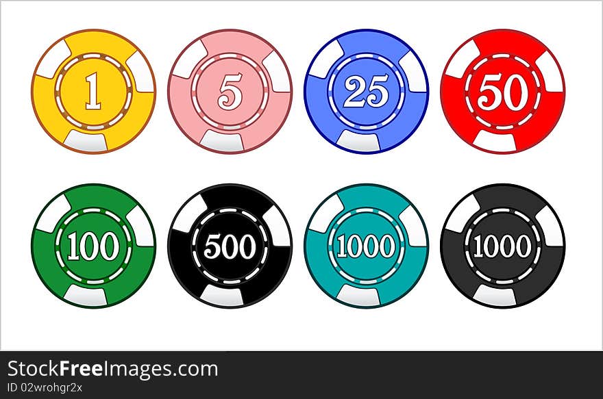 Illustration of casino chips isolated over white