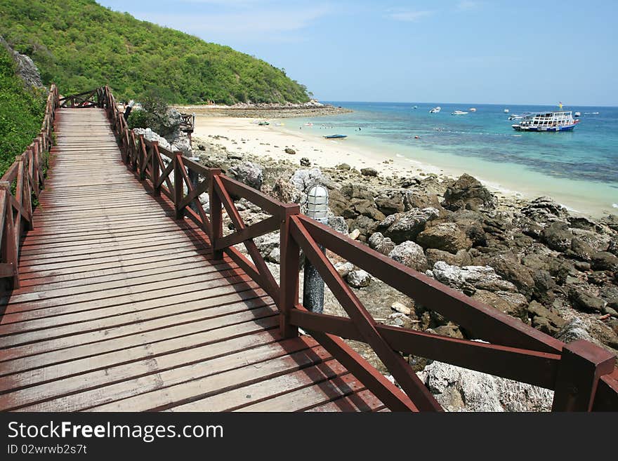 Wood bridge in Larn island, East of Thailand