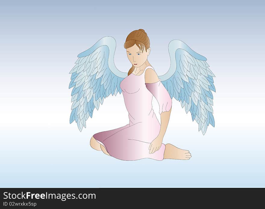 Illustration on an female guardian angel with wings