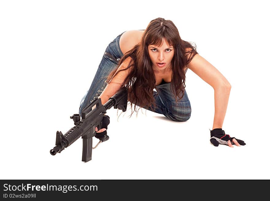 Armed girl posing