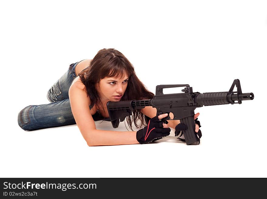 Armed girl posing