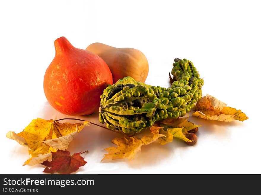 Pumpkin And Leafs Autumn Decoration