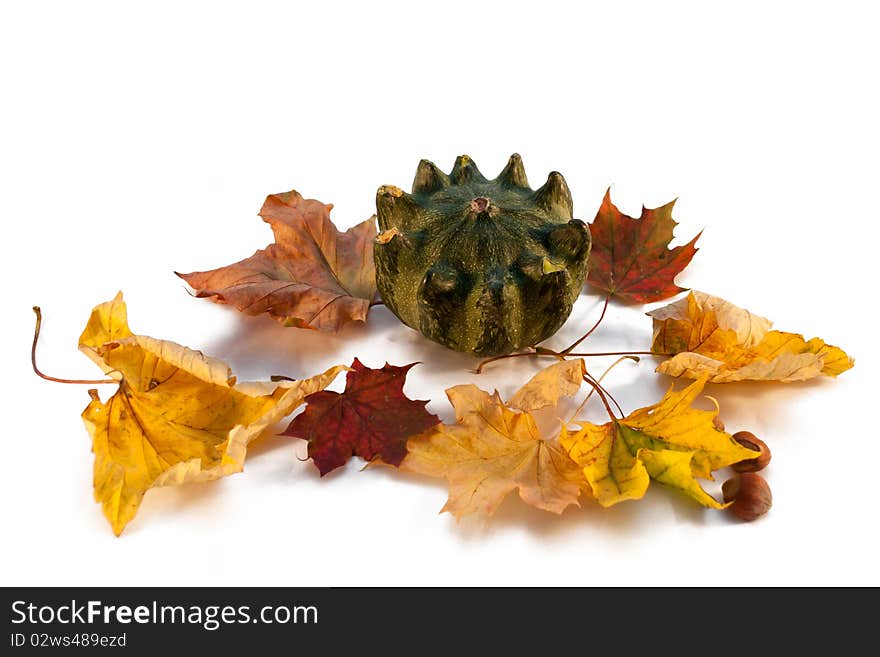 Pumpkin And Leafs Autumn Decoration