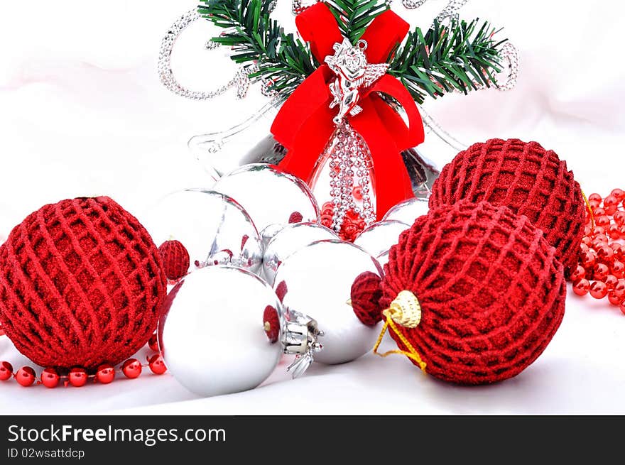 Christmas balls with decoration over white