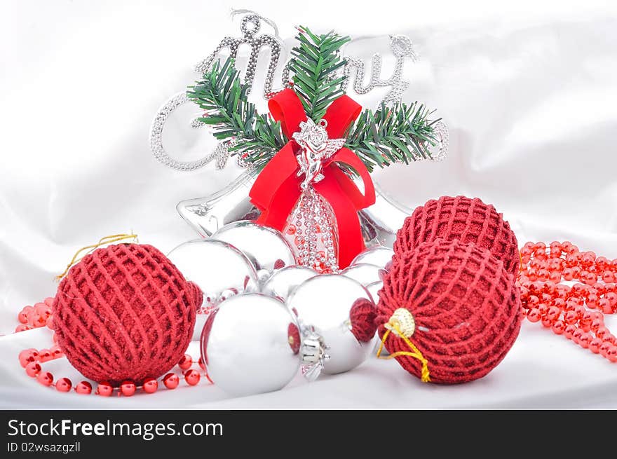 Christmas balls with decoration over white