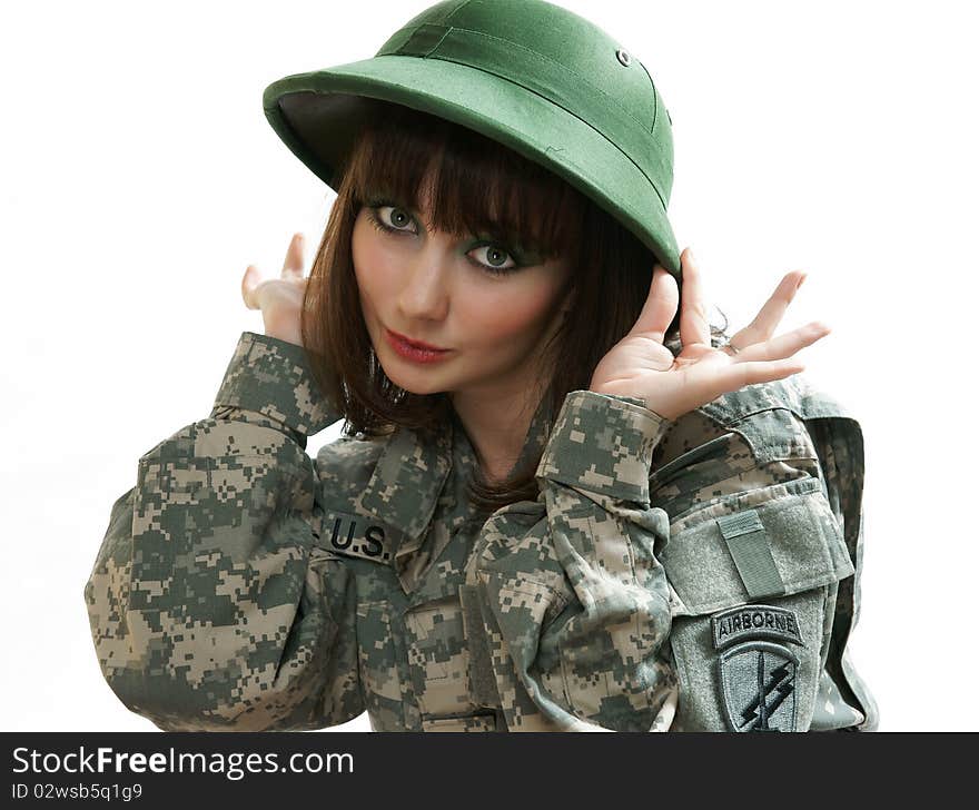 The girl in the military form. The girl in the military form