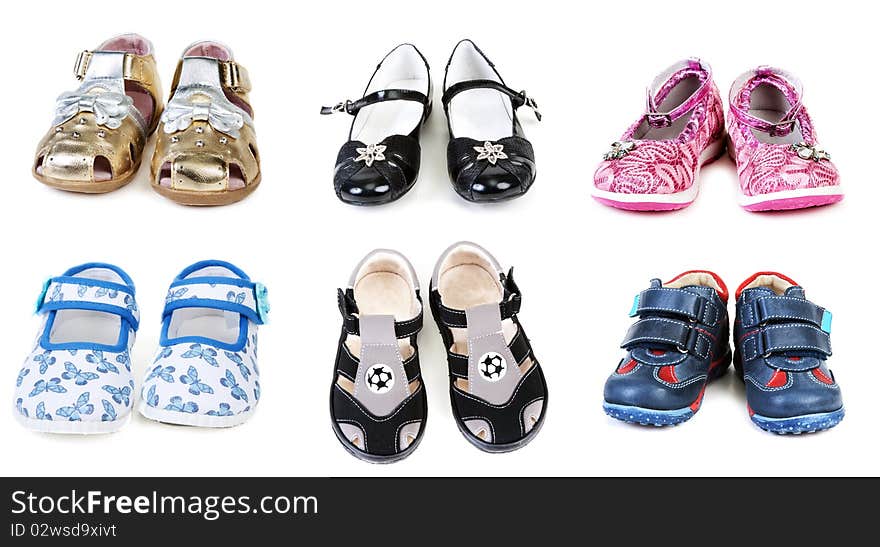 Collage From Six Pairs Baby Footwear