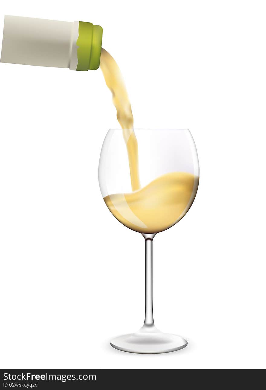 White wine pouring into wine glass.